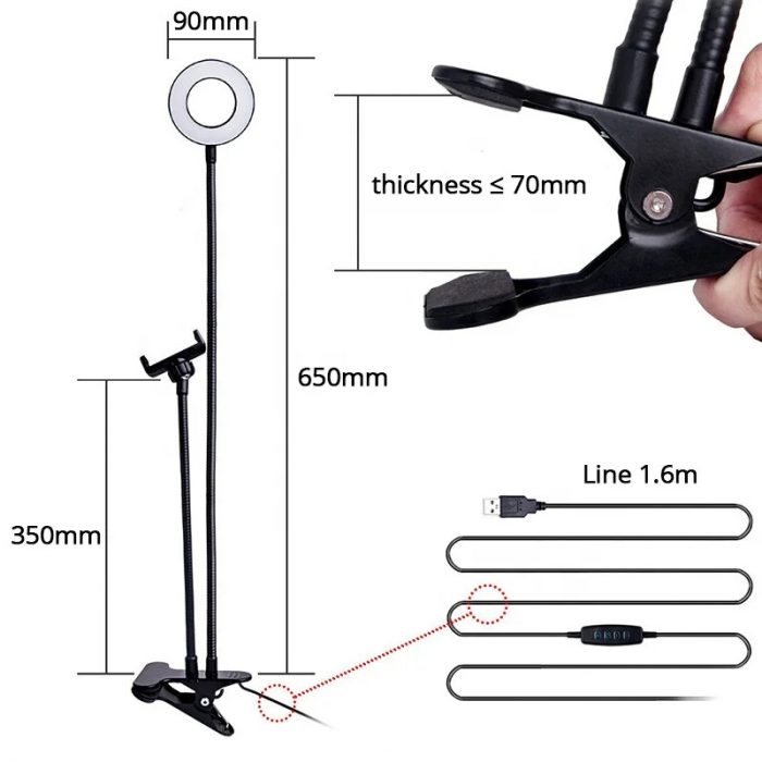 LED Ring Light – Clip On – With Phone Holder - Image 2