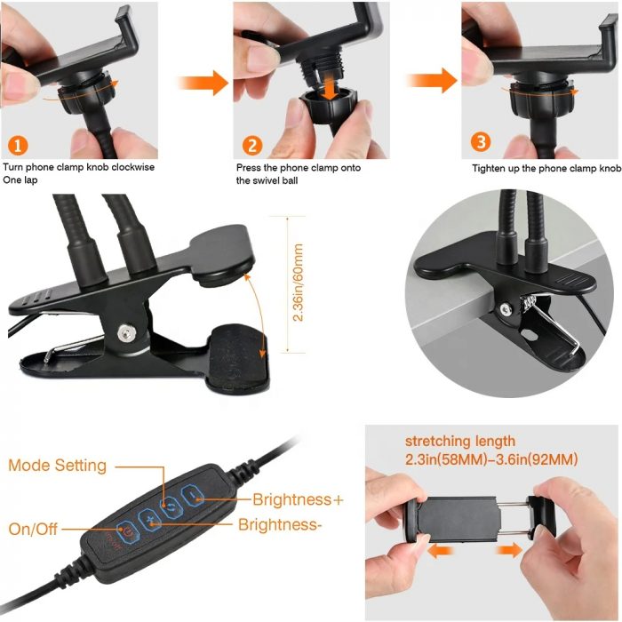 LED Ring Light – Clip On – With Phone Holder - Image 3